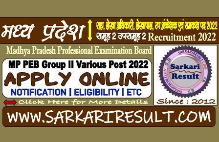 Sarkari Result MPPEB Various Group 2 Post Online Form 2022